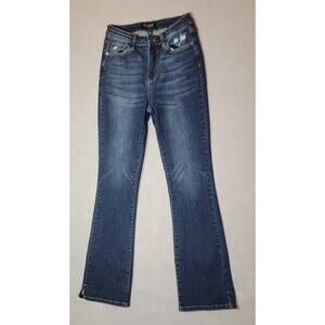 Judy Blue High Waist Slit Hem Bootcut Jeans Distressed Dark Wash Size 7/28